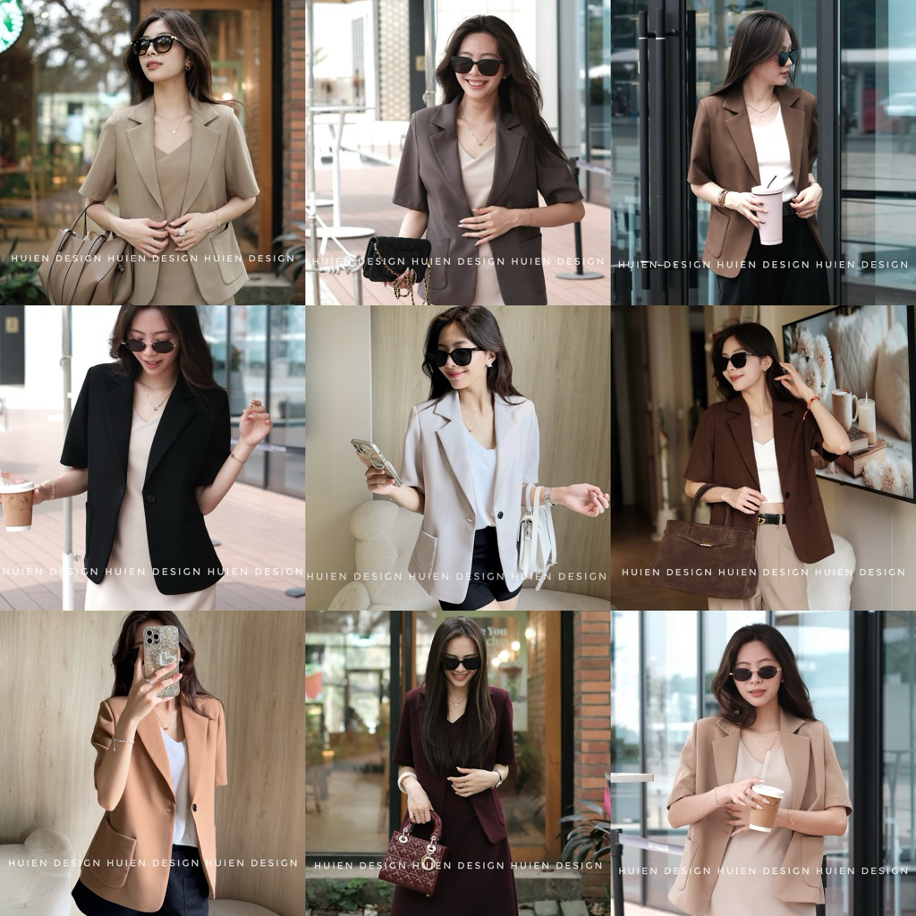 Áo blazer nữ 1 lớp dáng lỡ tay ngắn Huien Design thời trang công sở trẻ trung style Hàn Quốc