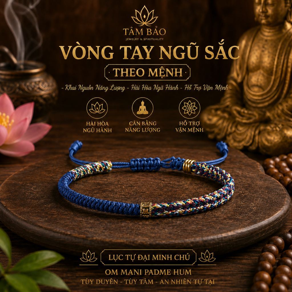 (Mệnh THỦY) Vòng Tay Nam Nữ Mix Charm chú Om Mani Padme Hum - Vòng tay may mắn bình an Tây Tạng