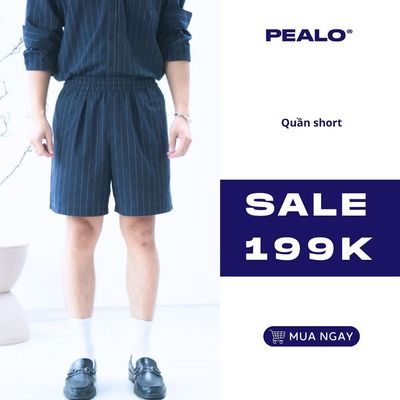 Quần short nam kẻ sọc PEALO chất liệu linen thoáng mát form rộng thoải mái SPT2