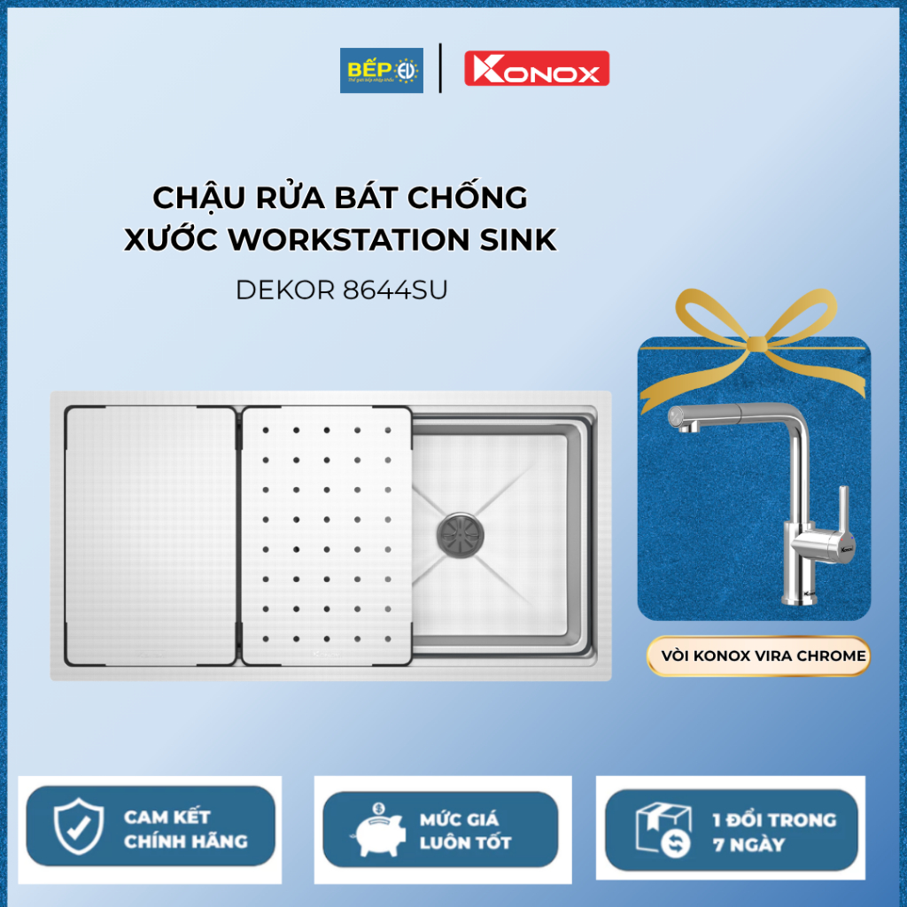 Chậu rửa bát chống xước Konox KN8644SU Dekor - Bếp EU