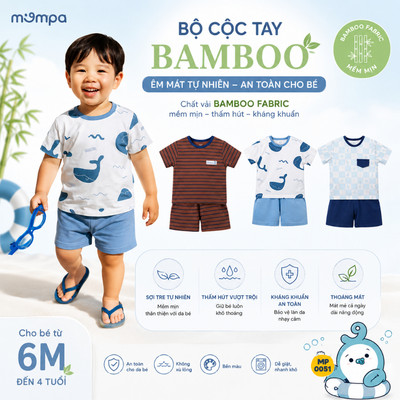 Đồ bộ cho bé Mompa cộc tay 6 tháng - 4 tuổi vải Sợi tre Bamboo mềm mại thấm hút 0051