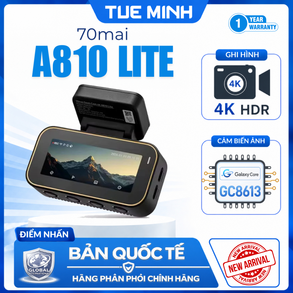 Camera hành trình ô tô 70mai A810 Lite 4K HDR - Bản quốc tế hàng phân phối chính hãng