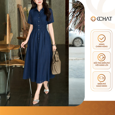 Đầm Nữ 𝐂𝐂𝐇𝐀𝐓 Dáng Xòe Jiwon Line Smoking Eo Chất Liệu Tơ Tằm Mềm Mại 16VNV2019XT