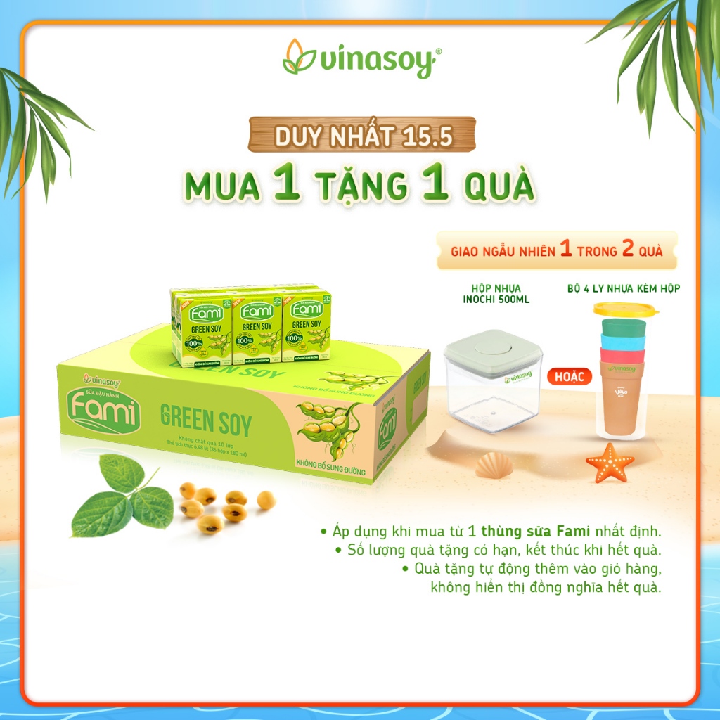 Thùng sữa đậu nành Fami Green Soy không bổ sung đường (36 hộp x 180ml)