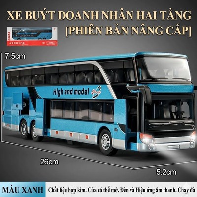 Đồ chơi mô hình xe bus 2 tầng đường dài KAVY bằng hợp kim có nhạc và đèn mở được nhiều cửa