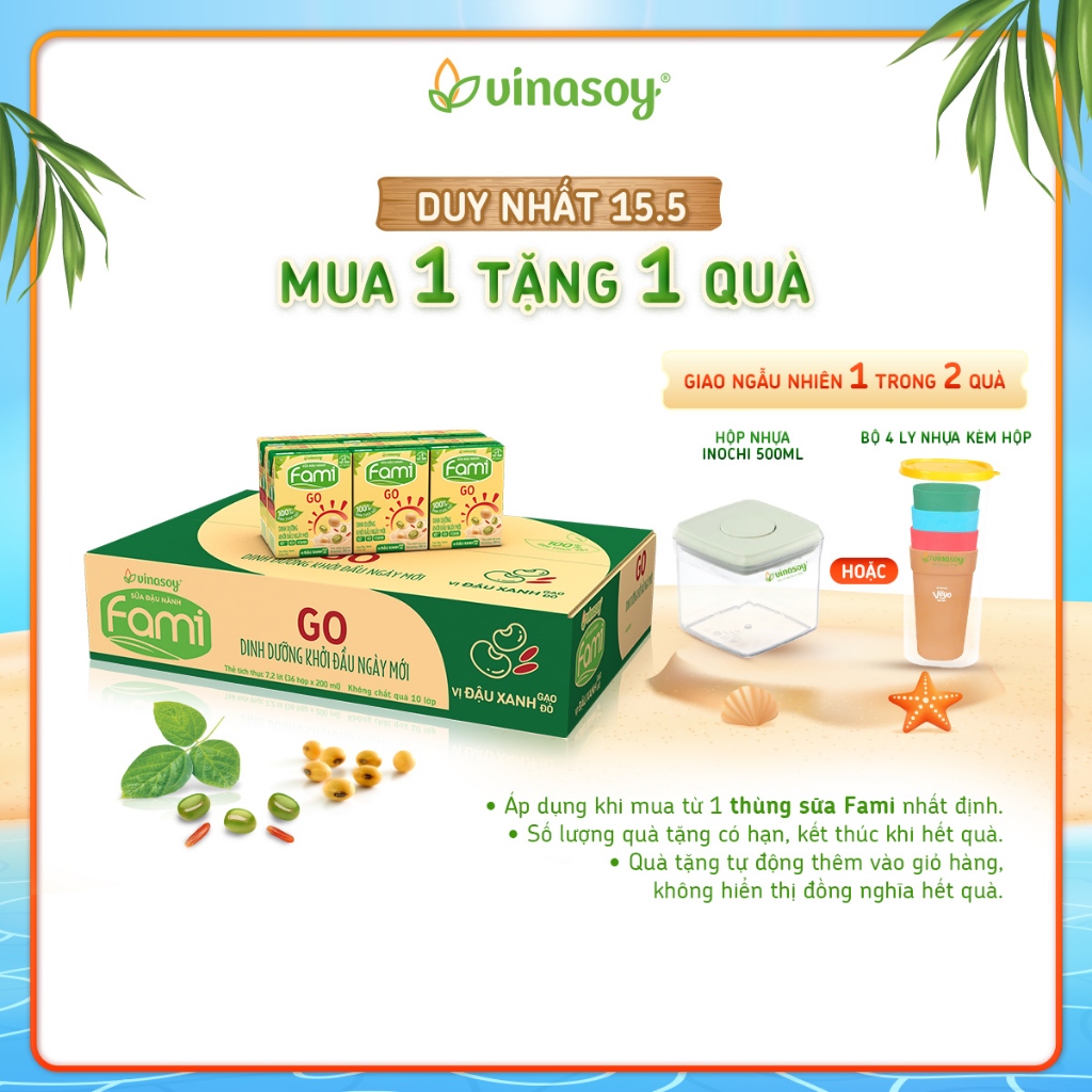 Thùng sữa đậu nành Fami GO vị đậu xanh gạo đỏ hộp 200ml (36 hộp x 200ml)