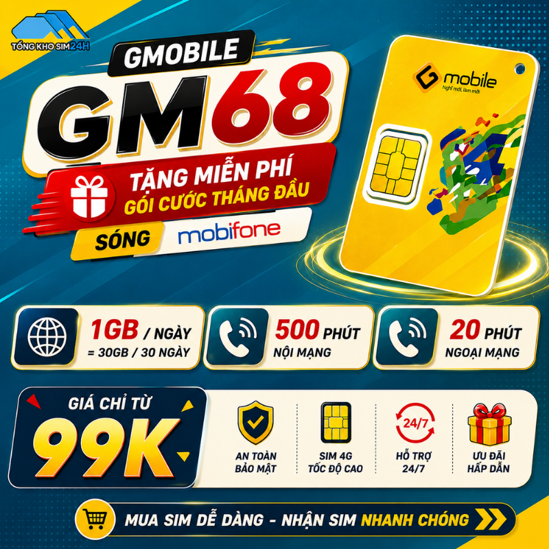 Sim Giá Rẻ Gmobile Số Dễ Nhớ Đầu Số Đẹp 099 Tặng 30Gb Tháng Đầu Khi Kích Hoạt Sim GM68