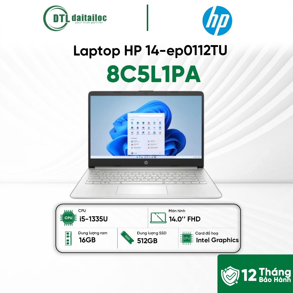 Laptop HP 14-ep0112TU 8C5L1PA i5-1335U 16GB 512GB SSD 14.0 FHD Win11 Bạc | Chính hãng | Bảo hành 12 