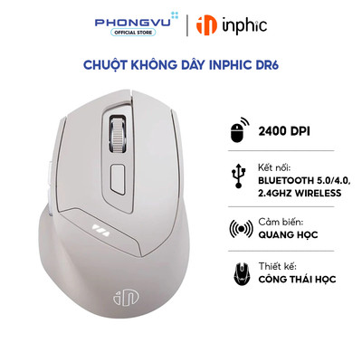 Chuột không dây Inphic DR6 Pulse PA3207 (Trắng Xám) - Bảo hành 12 tháng