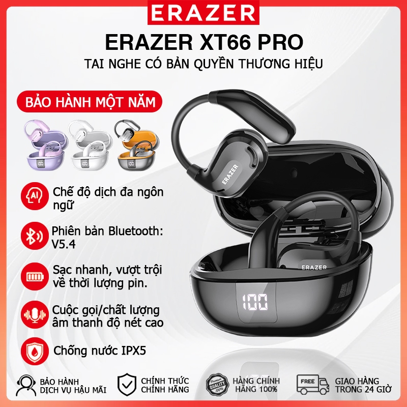 ERAZER XT66 Pro Tai Nghe Bluetooth 5.4 Ko Dây OWS HD Gọi HiFi Stereo LED Màn Chống Nước Thể Thao