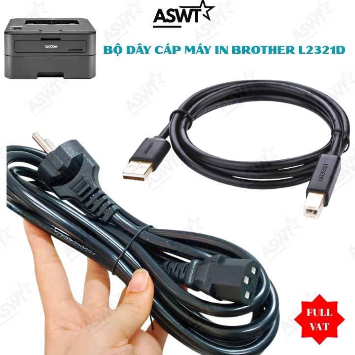 COMBO Dây nguồn + cáp usb kết nối Máy in Brother HL L2321D - bảo hành 1 năm - FULL VÁT