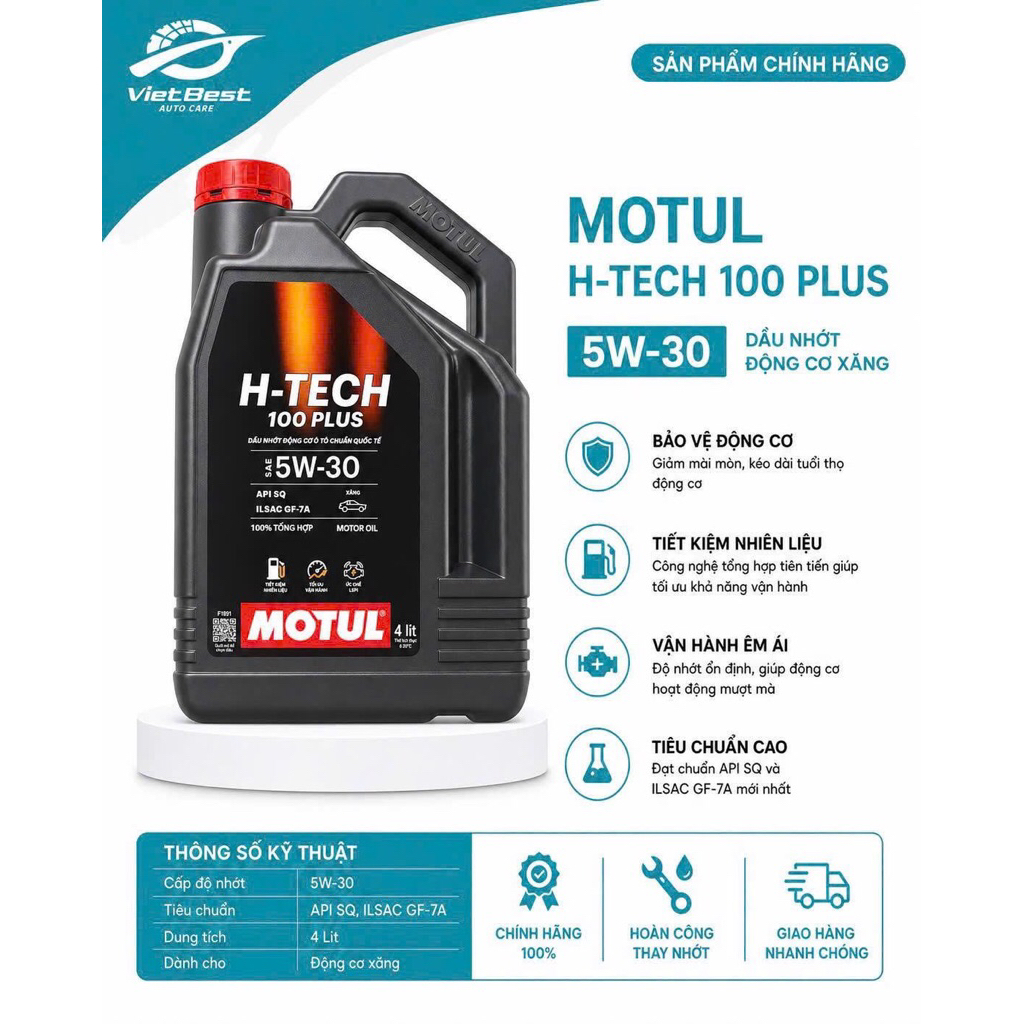 [XUẤT VAT] MOTUL H-TECH 100 PLUS 5W-30 – DẦU NHỚT 100% TỔNG HỢP CAO CẤP CHO XE HƠI