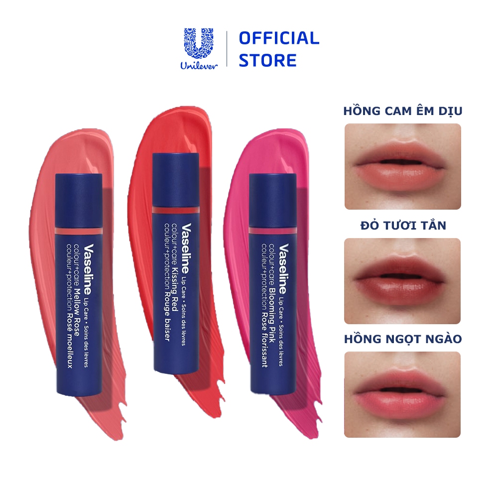Son dưỡng môi Vaseline Colour+Care 3g (Mellow Rose/Kissing Red/Blooming Pink) | BigBuy360 - bigbuy360.vn