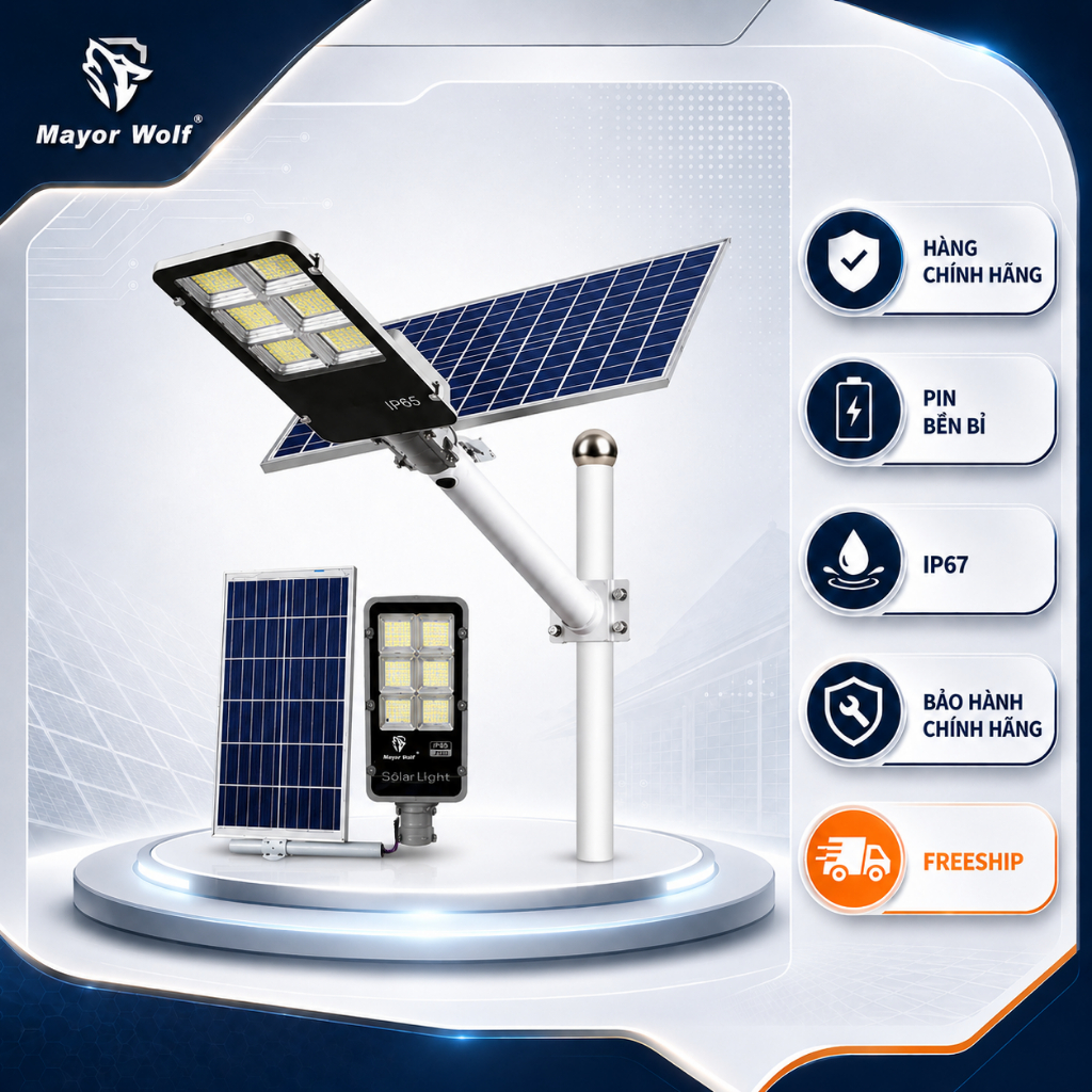 Đèn Năng Lượng Mặt Trời Mayor Wolf 300W – Đèn Đường LED Ngoài Trời IP68 3 phiên bản.