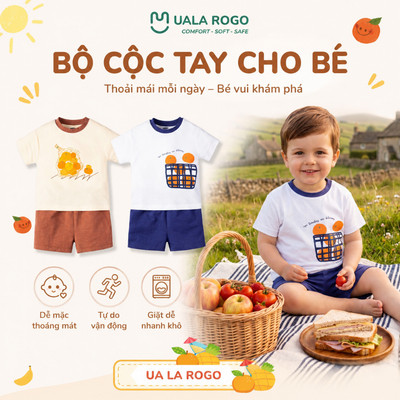 Đồ bộ bé trai bé gái Ualarogo cộc tay 1-5 tuổi vải Cotton sớ gỗ co giãn thấm hút mềm mại A3