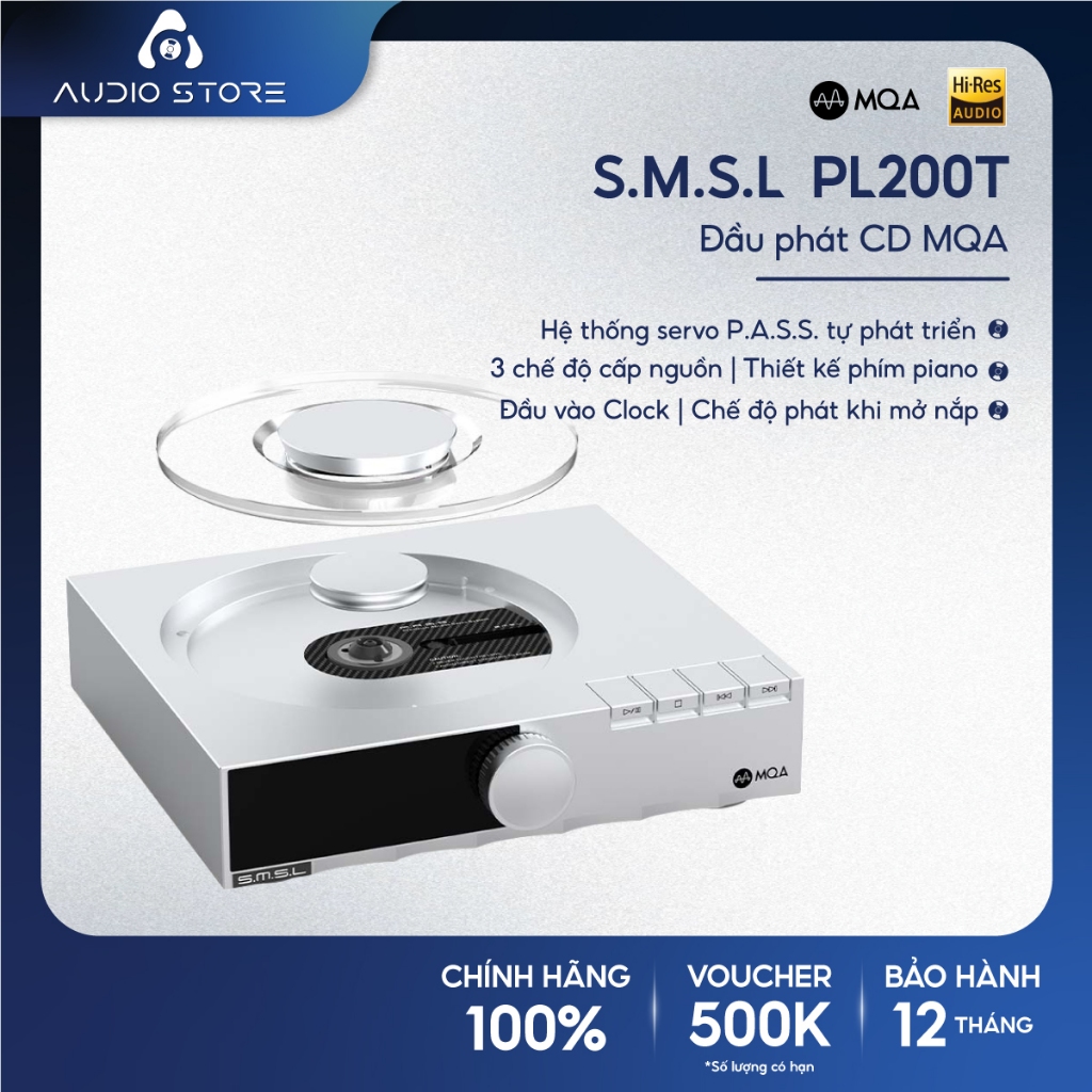 Đầu CD Hi‑End SMSL PL200T MQA‑CD DSD512 I2S AES/EBU Optical Coaxial Clock Input Output Kết nối DAC r