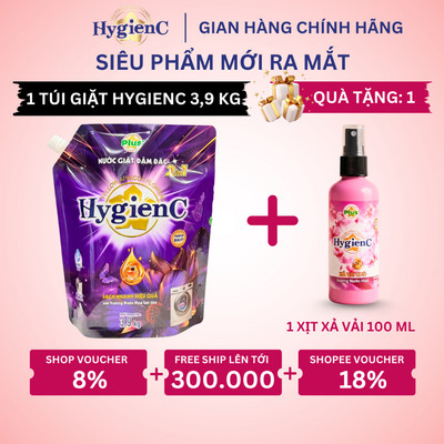 [DIỆN MẠO MỚI] Nước Giặt Xả Đậm Đặc HygienC Plus 3,9Kg/ Túi - Sạch Vết Bẩn, 6  Mùi Hương
