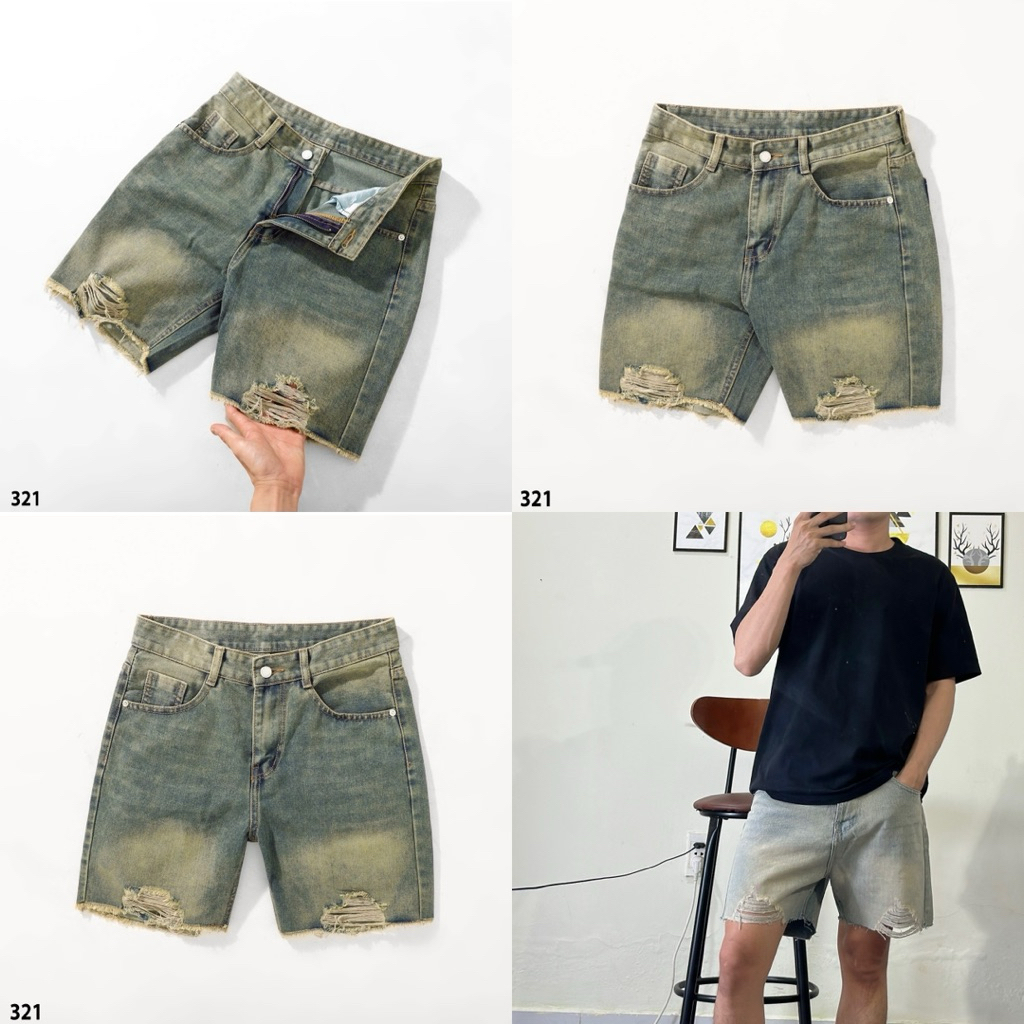 Quần short Jean wash không line
