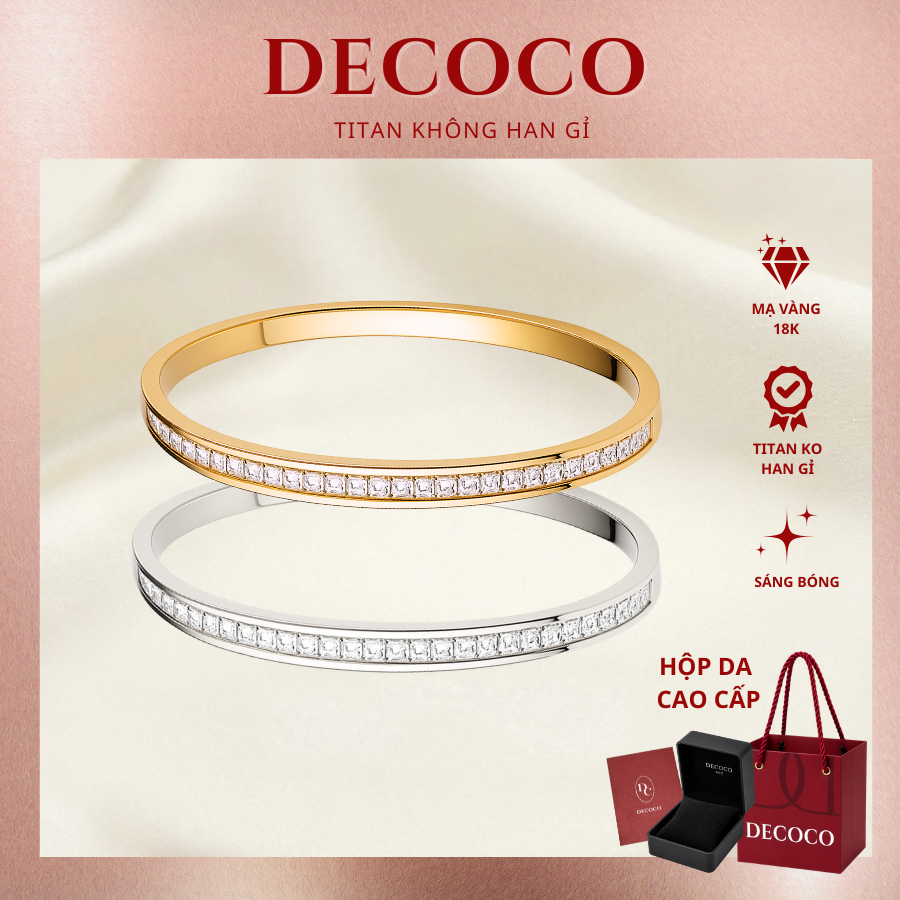 Vòng tay nữ DECOCO ACC Elifa cuff titan không đen gỉ đính đá ( kèm Túi giấy + Hộp + Thiệp )