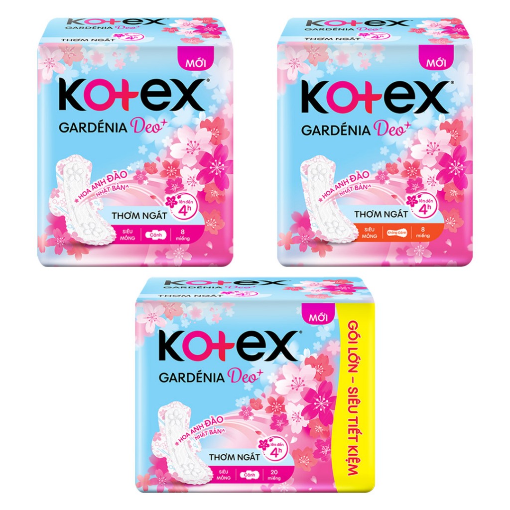 Băng vệ sinh Kotex Gardénia Deo + hoa anh đào có cánh 23cm