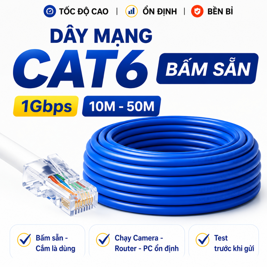 DÂY MẠNG CAT6 Bấm Sẵn 2 Đầu 5m 10m 15m 20m 25m 30m 35m 40m 45m 50m dây cáp mạng lan bấm sẵn đầu mạng