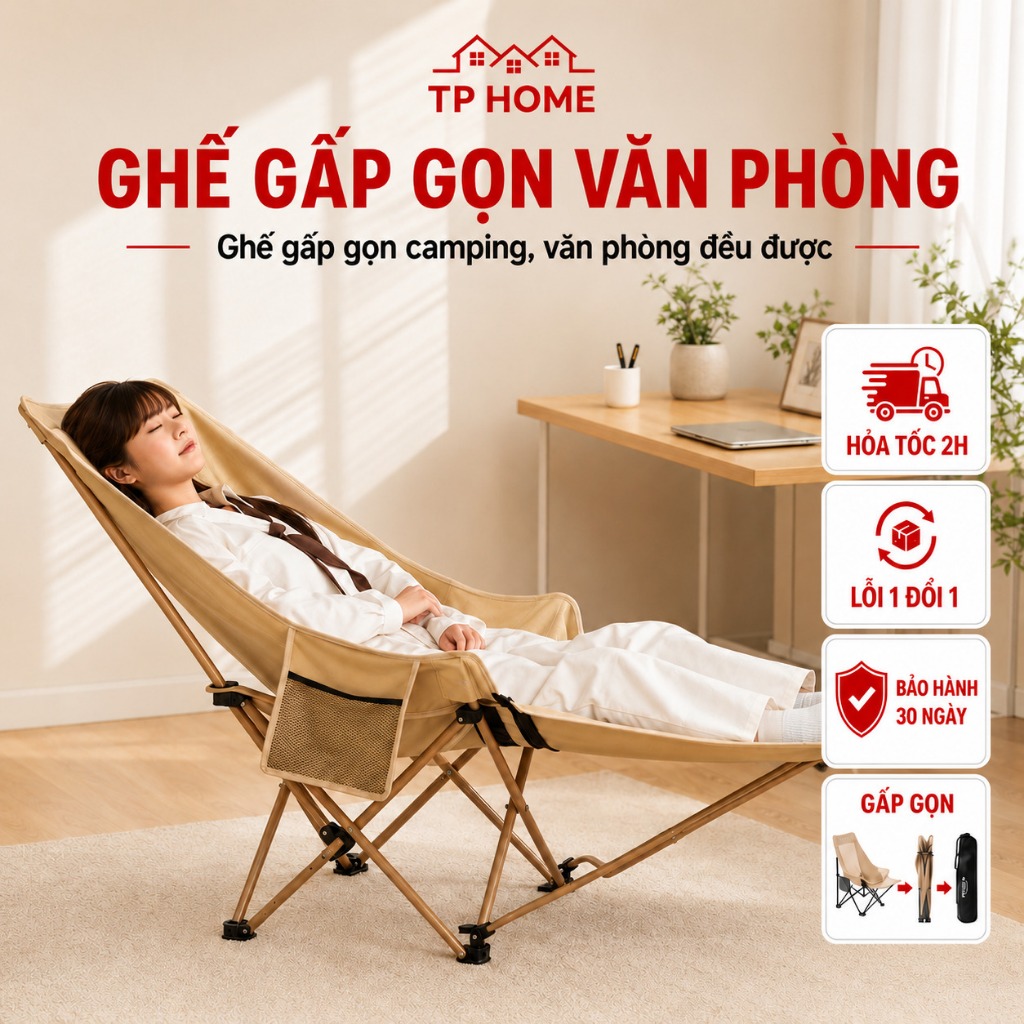 [Hoả tốc] Ghế gấp gọn ghế gấp gọn có tựa lưng Vivucamping, ghế gấp gọn ngủ văn phòng dã ngoại