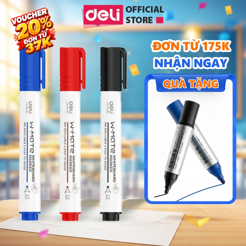 [🔥COMBO 5 GIẢM 20%] Combo 3/5/12 Bút lông bảng Deli EU003B Mực Xanh/Đỏ/Đen Bút Viết Bảng Trắng Xóa Được Có Thể Bơm Mực