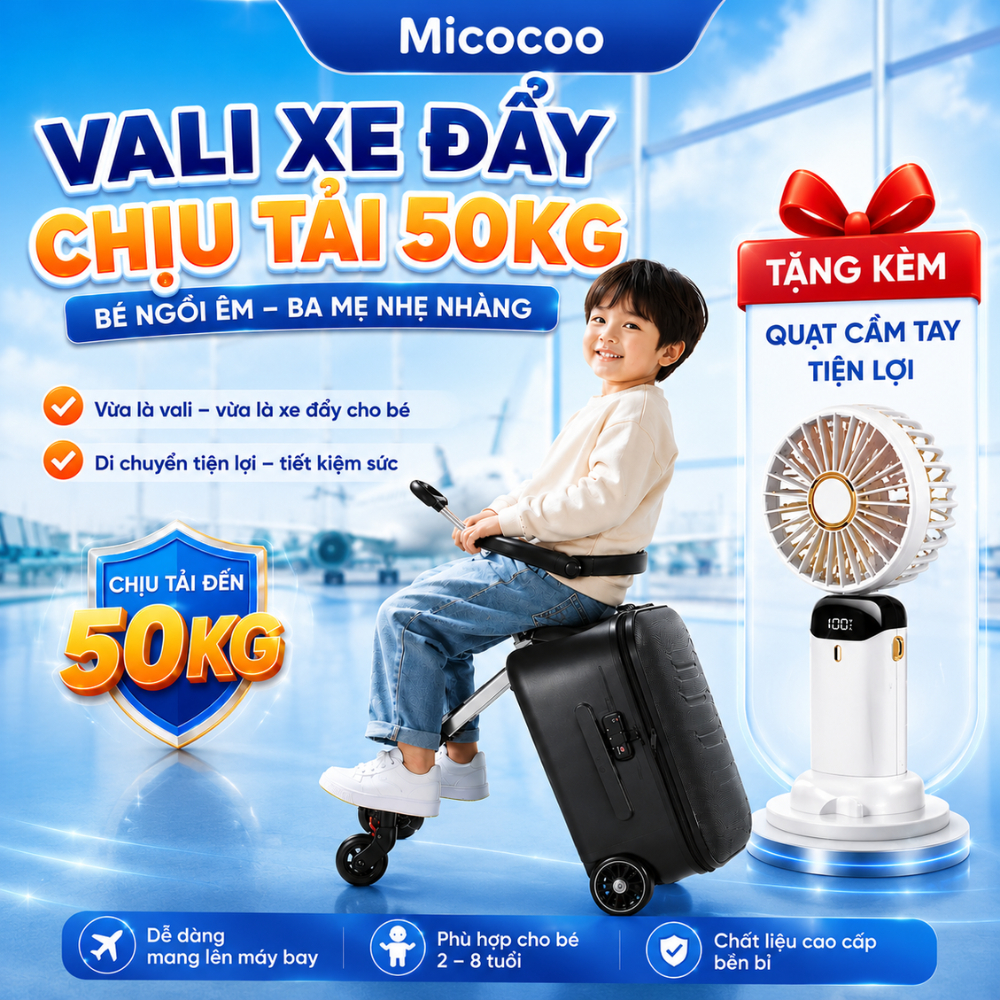 Vali Cho Bé Có Ghế Ngồi Qbox, Vali xe đẩy cho bé có khóa Hải Quan, Vali kéo du lịch kèm ghế ngồi an 
