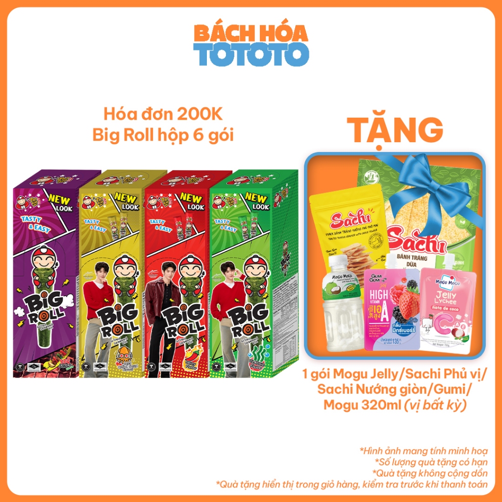 [ĐƠN 200K TẶNG 1 GÓI SNACK SACHI PHỦ VỊ] Snack Rong Biển TaoKaeNoi BIG ROLL (6 Gói/Hộp) Ăn Vặt.