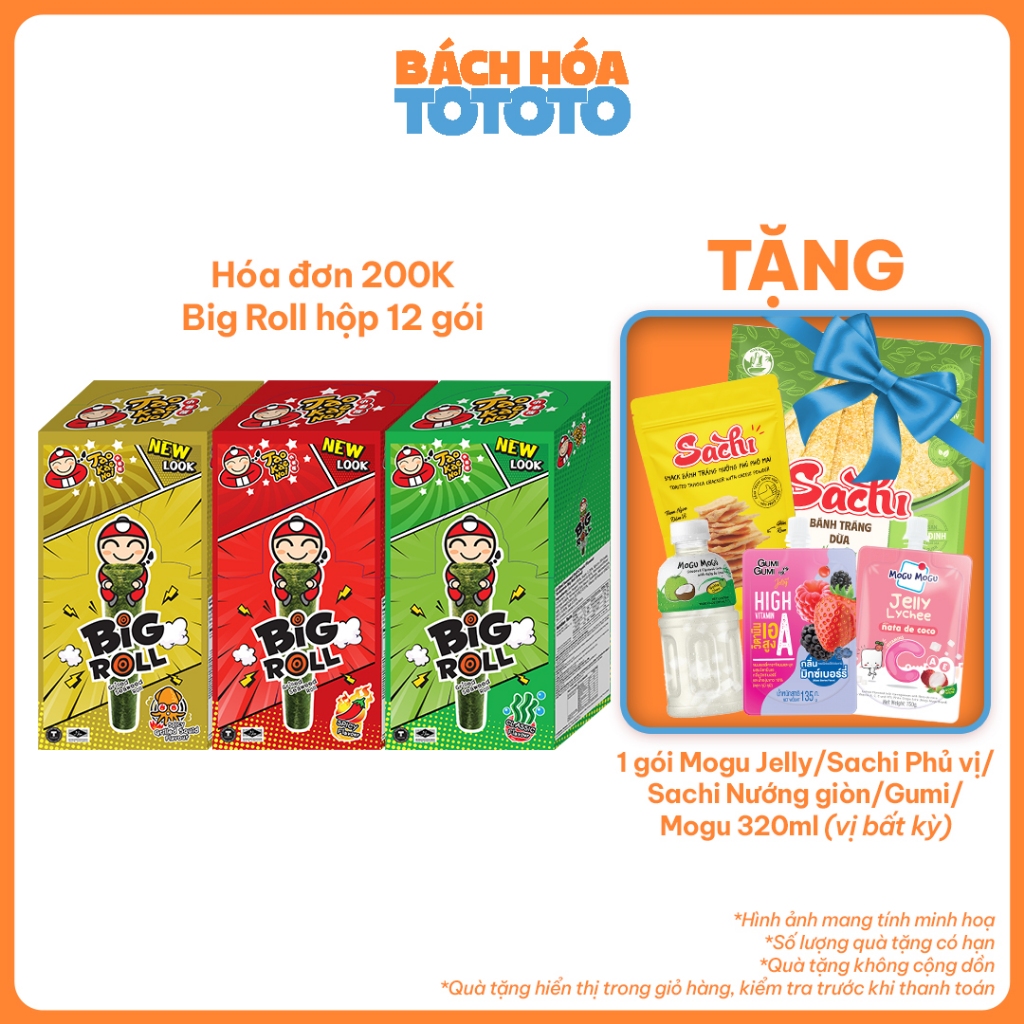 [ĐƠN 200K TẶNG 1 GÓI SNACK SACHI PHỦ VỊ] Snack Rong Biển Taokaenoi BIG ROLL (12 Gói/Hộp) Ăn Vặt Thái