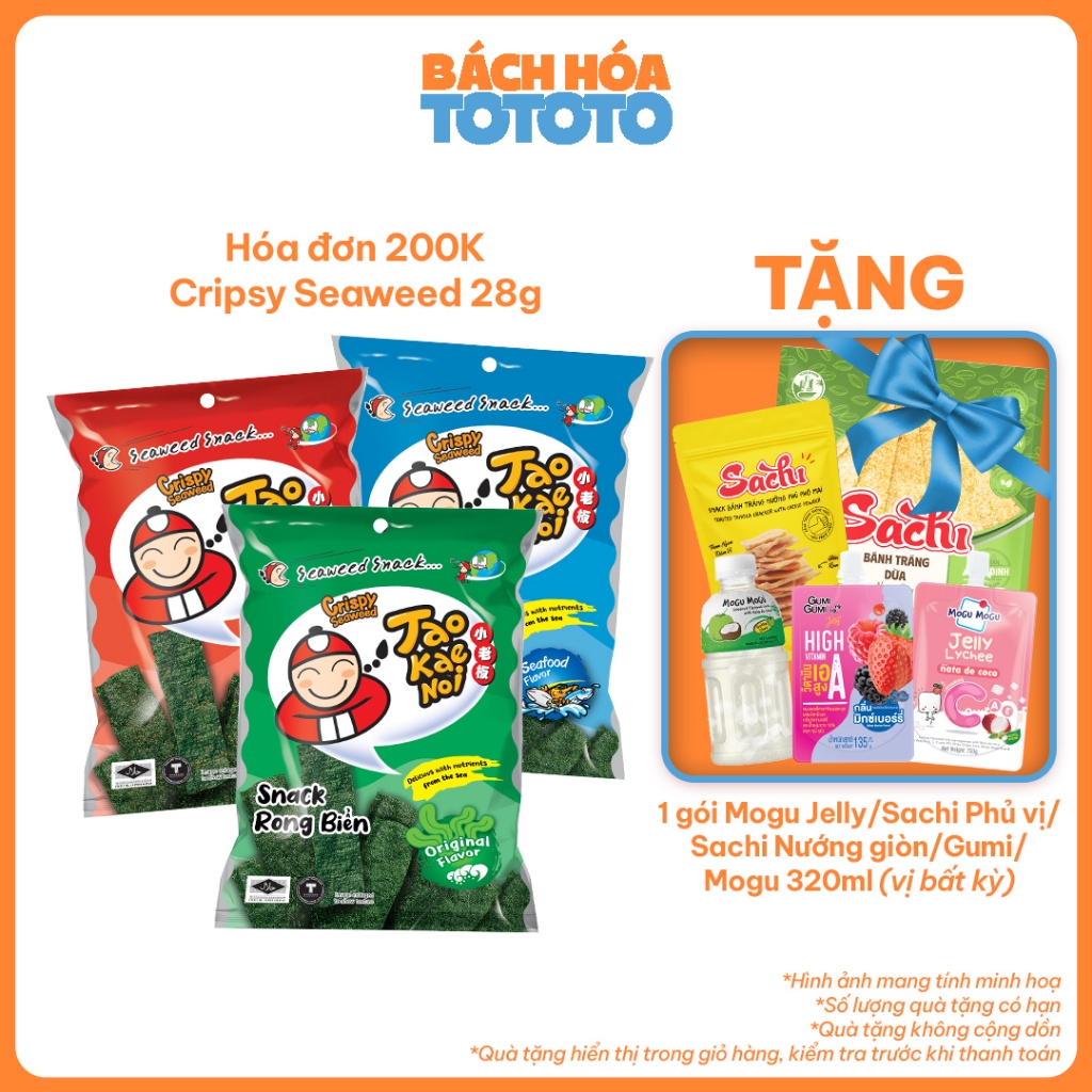 [ĐƠN 200K TẶNG 1 GÓI SNACK SACHI PHỦ VỊ] Snack Rong Biển Taokaenoi CRISPY SEAWEED 28g Ăn Vặt...