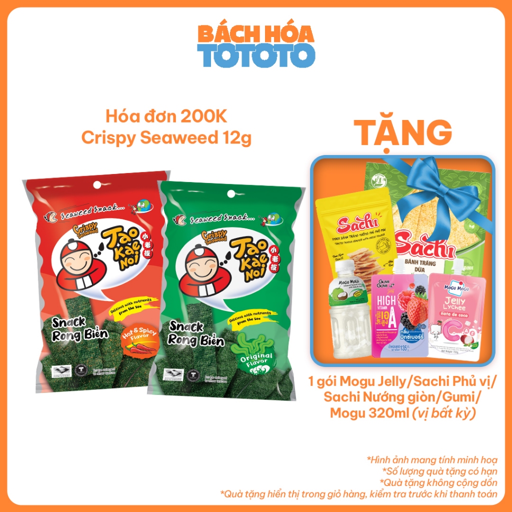 [ĐƠN 200K TẶNG 1 GÓI SNACK SACHI PHỦ VỊ] Snack Rong Biển Taokaenoi CRISPY SEAWEED 12G Ăn Vặt...