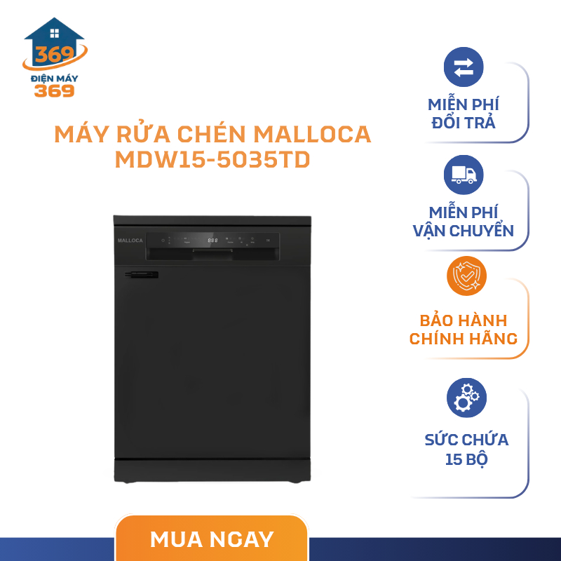 Máy Rửa Chén Malloca MDW15-5035TD – Màn hình hiển thị LED – Điều Khiển Cảm Ứng – SMC