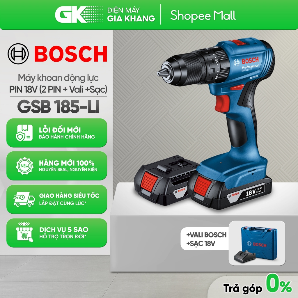 Máy Khoan Động Lực Dùng Pin Bosch GSB 185-LI | GSB 185-LI (1 PIN) [Toàn Quốc]
