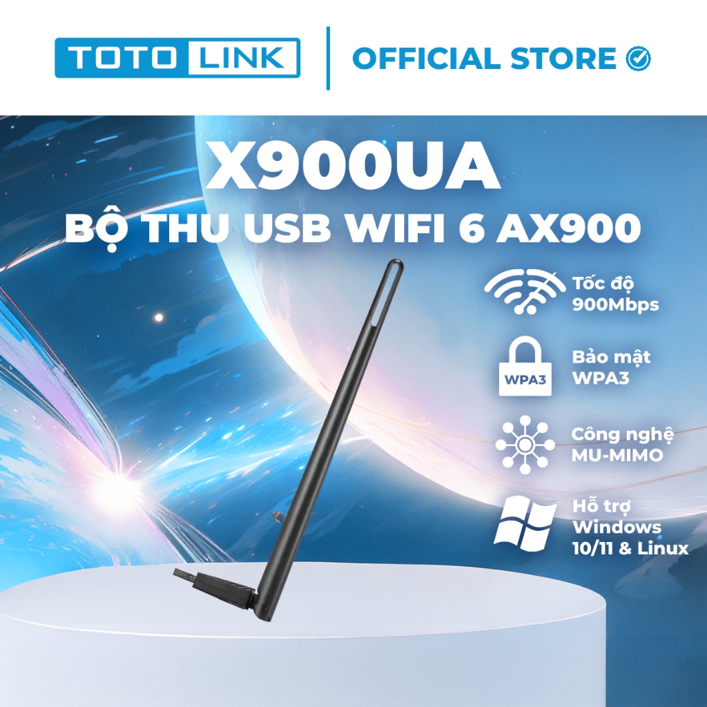 [Hoả Tốc] Bộ thu USB Wi-Fi TOTOLINK X900UA - USB chuẩn Wi-Fi 6 AX900 Mbps