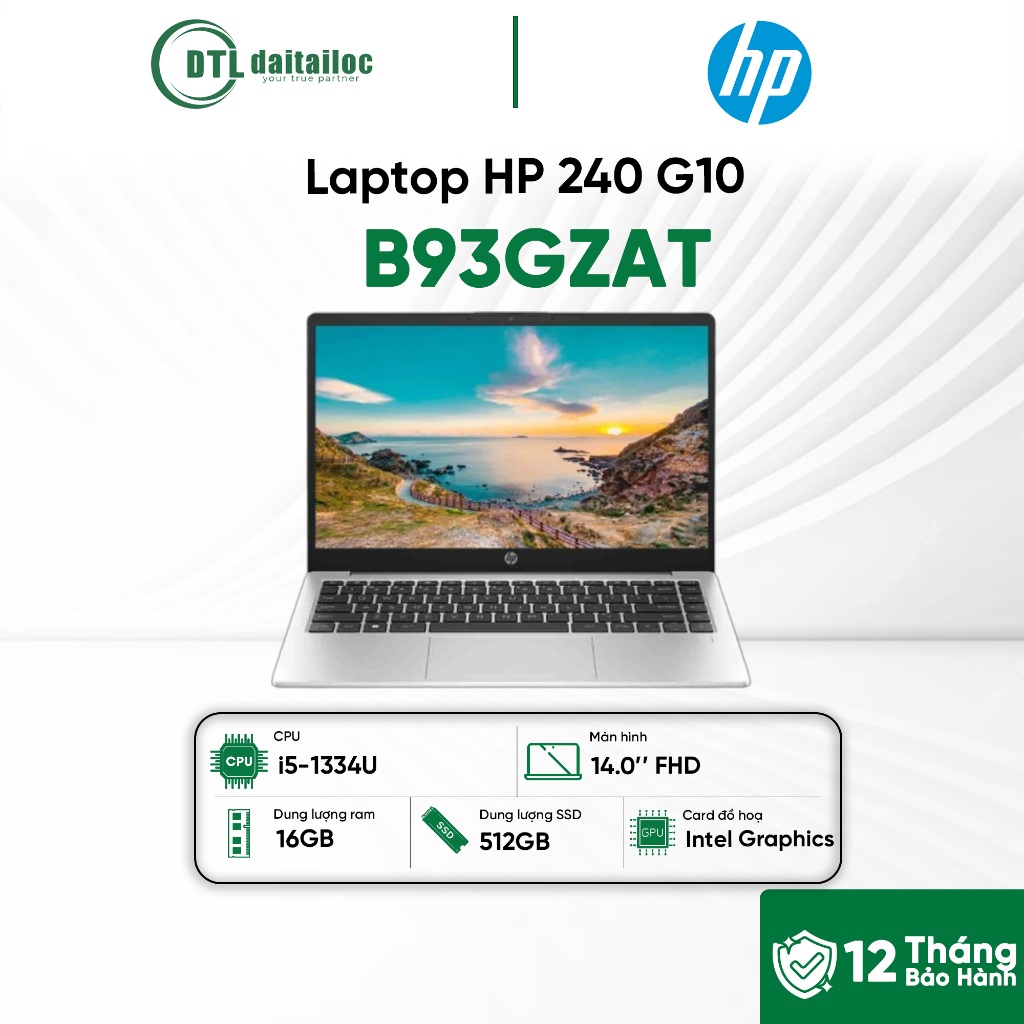 Laptop HP 240 G10 B93GZAT i5-1334U 16GB 512GB SSD 14.0 FHD Win11 Bạc | Chính hãng | Bảo hành 12 thán