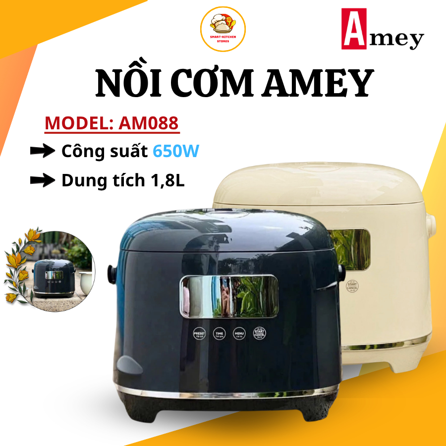 Nồi Cơm Điện AMEY AM088 Đức 1.8L Lòng Nồi Chống Dính Cao Cấp, 10 Chế Độ Nấu Thông Minh Dễ Sử Dụng - 