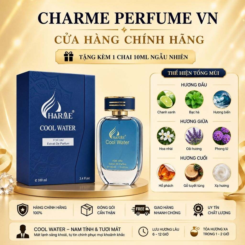 [ TẶNG 10ML] Nước Hoa Charme Coollwwater mẫu mới nâng cấp tươi mát sảng khoái