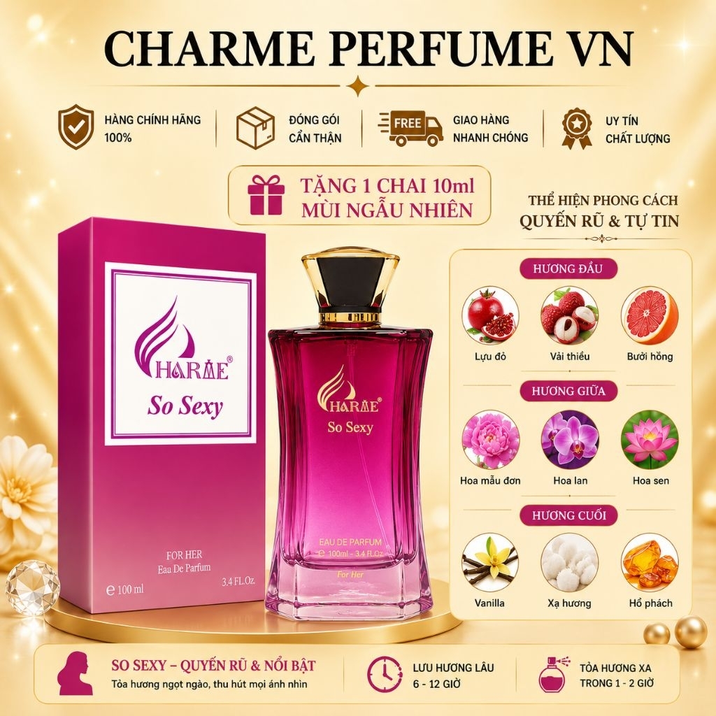 [ Tặng 10ml] Nước hoa Charme So Sexy 100ml - Nước hoa Charme Chính Hãng