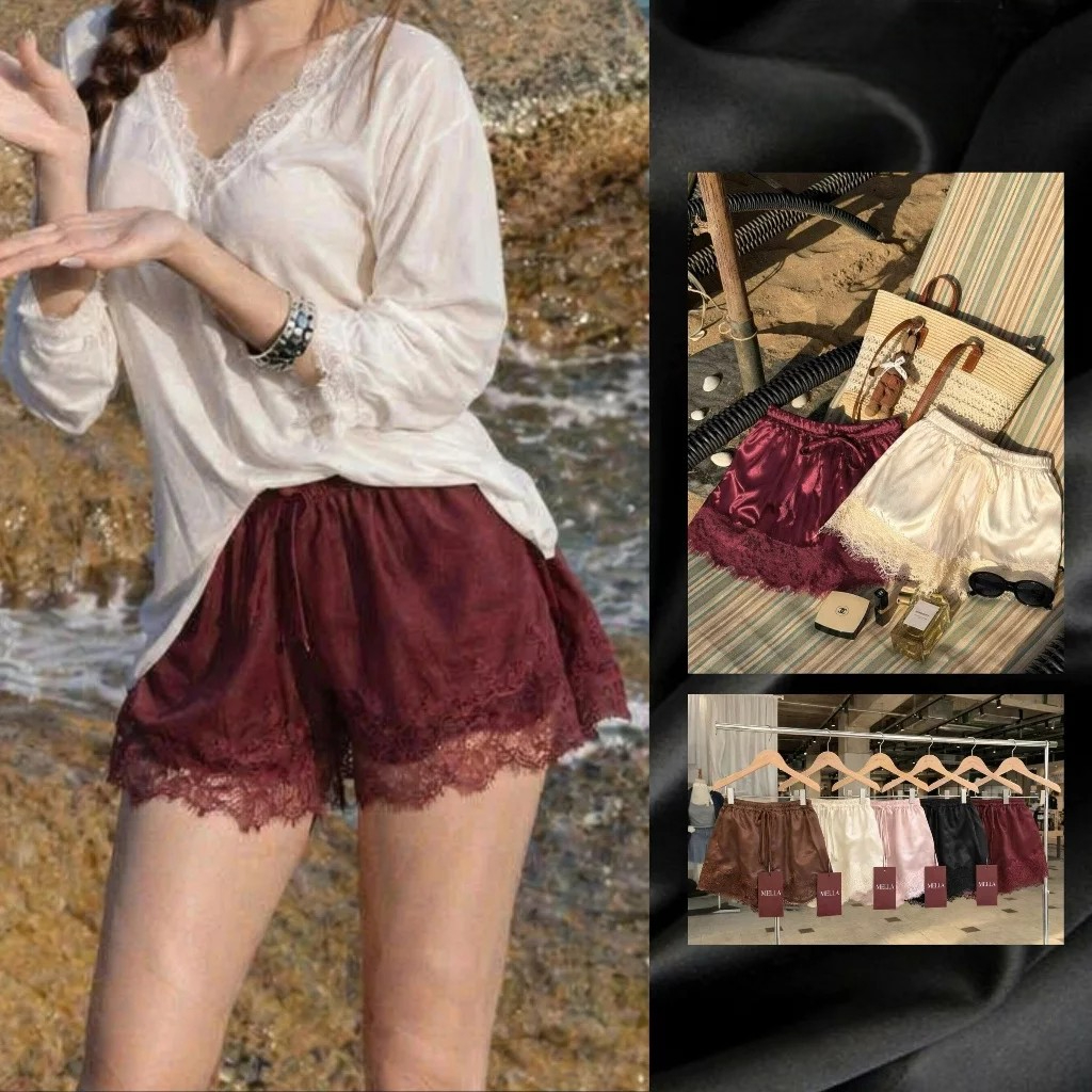 [Peinn] Quần short lụa phối ren, quần đùi đi biển, Set đi biển | MELLA STORE