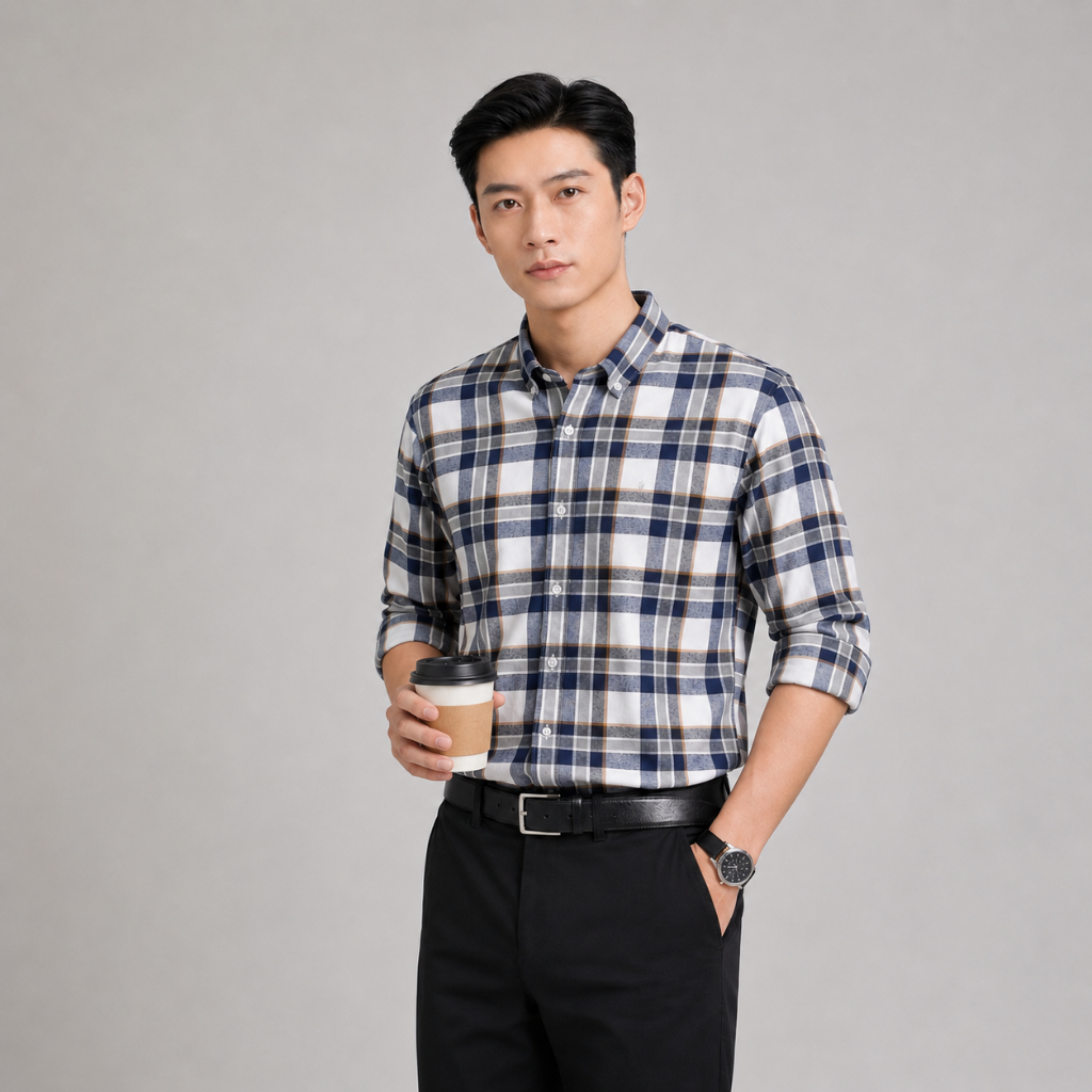 Sơ mi dài tay kẻ STRIPED SHIRT TORANO Checkerboard chuẩn form DATB417