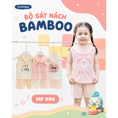Đồ bộ cho bé Mompa ba lỗ sát nách 6 tháng - 4 tuổi vải Sợi tre Bamboo mềm mịn thoáng mát 894