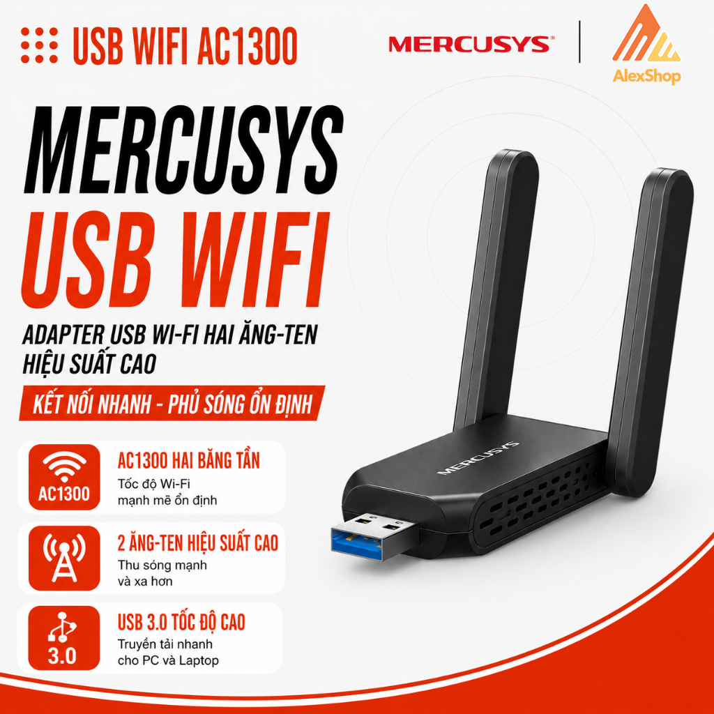 [AX1800 ]Mercusys MA72XH USB Wi-Fi Băng Tần Kép AX1800 Độ Lợi Cao