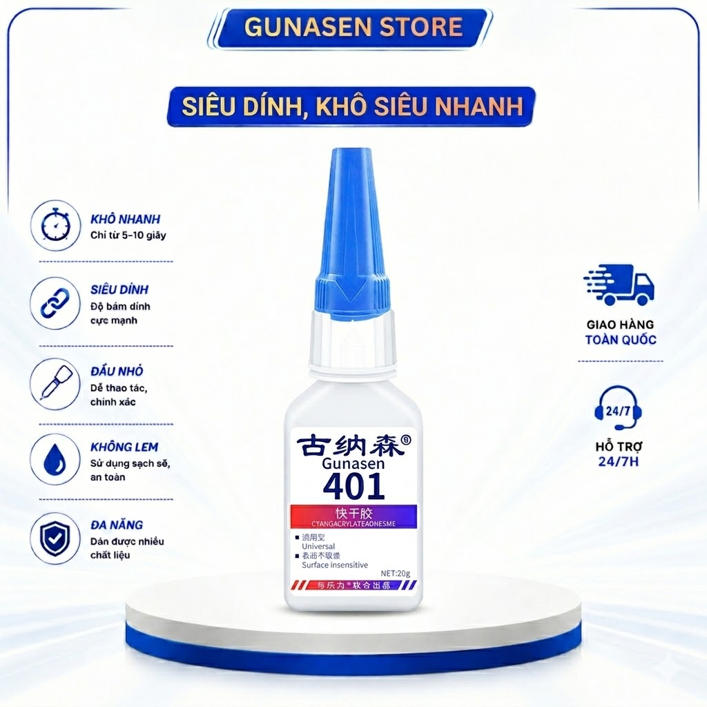 Keo Dán Đa Năng GUNASEN 401  Siêu Dính Dán Gỗ Thủy Tinh Kim Loại Gốm Sứ Cực Mạnh