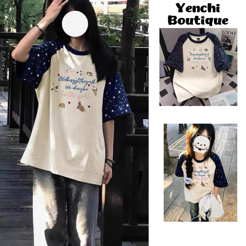 Áo Thun Baby Tee Nữ Raglan see the selvge  tay xanh  Style Hàn Quốc - Áo Phông Cộc Tay Phối Màu Co G