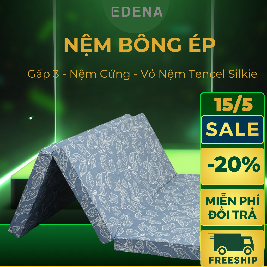 Nệm Bông Ép Gấp 3 Edena, vỏ nệm màu ngẫu nhiên, nệm phẳng giải pháp tối ưu cho cột sống