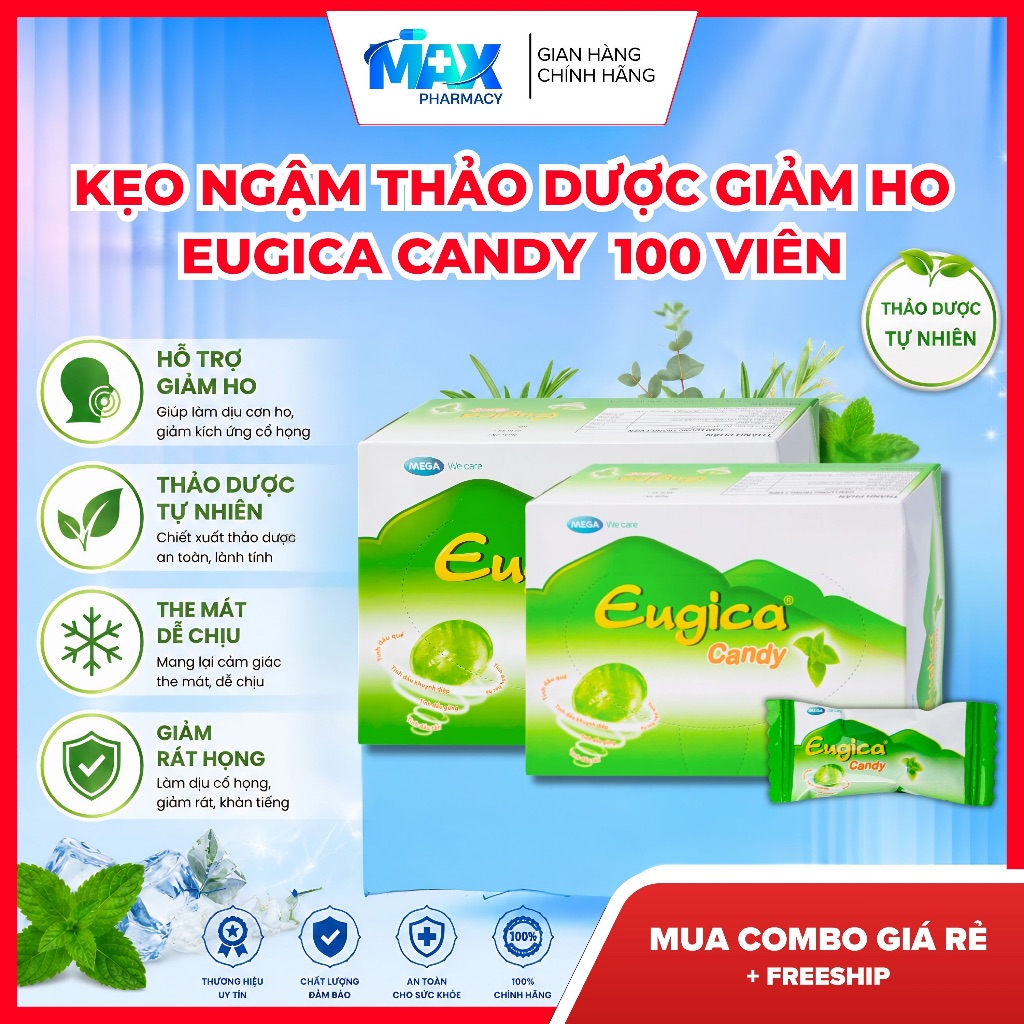 Kẹo Ngậm Thảo Dược EUGICA Candy Hộp 100 Viên