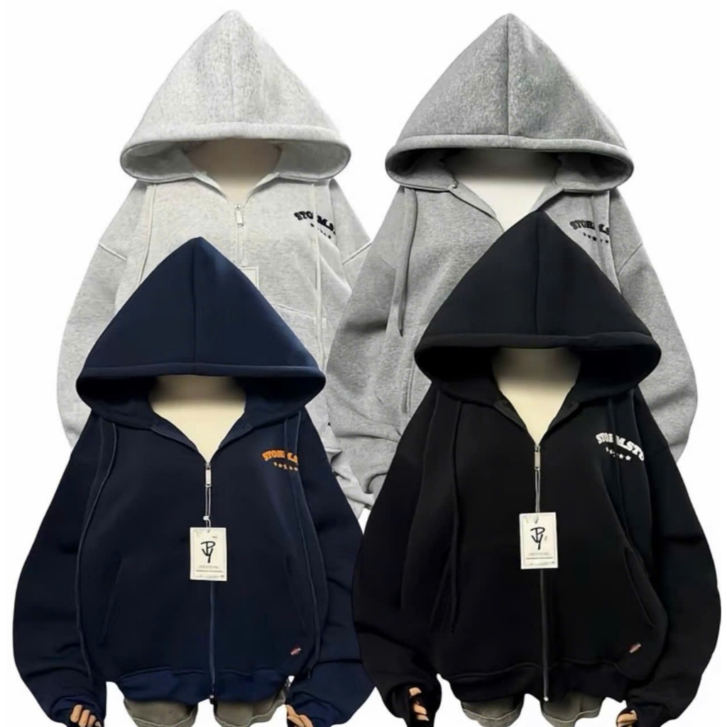 Áo Khoác Nỉ Zip Hoodie Unisex STORM STU Form Rộng -Mũ Trùm, Chữ In Sau Lưng