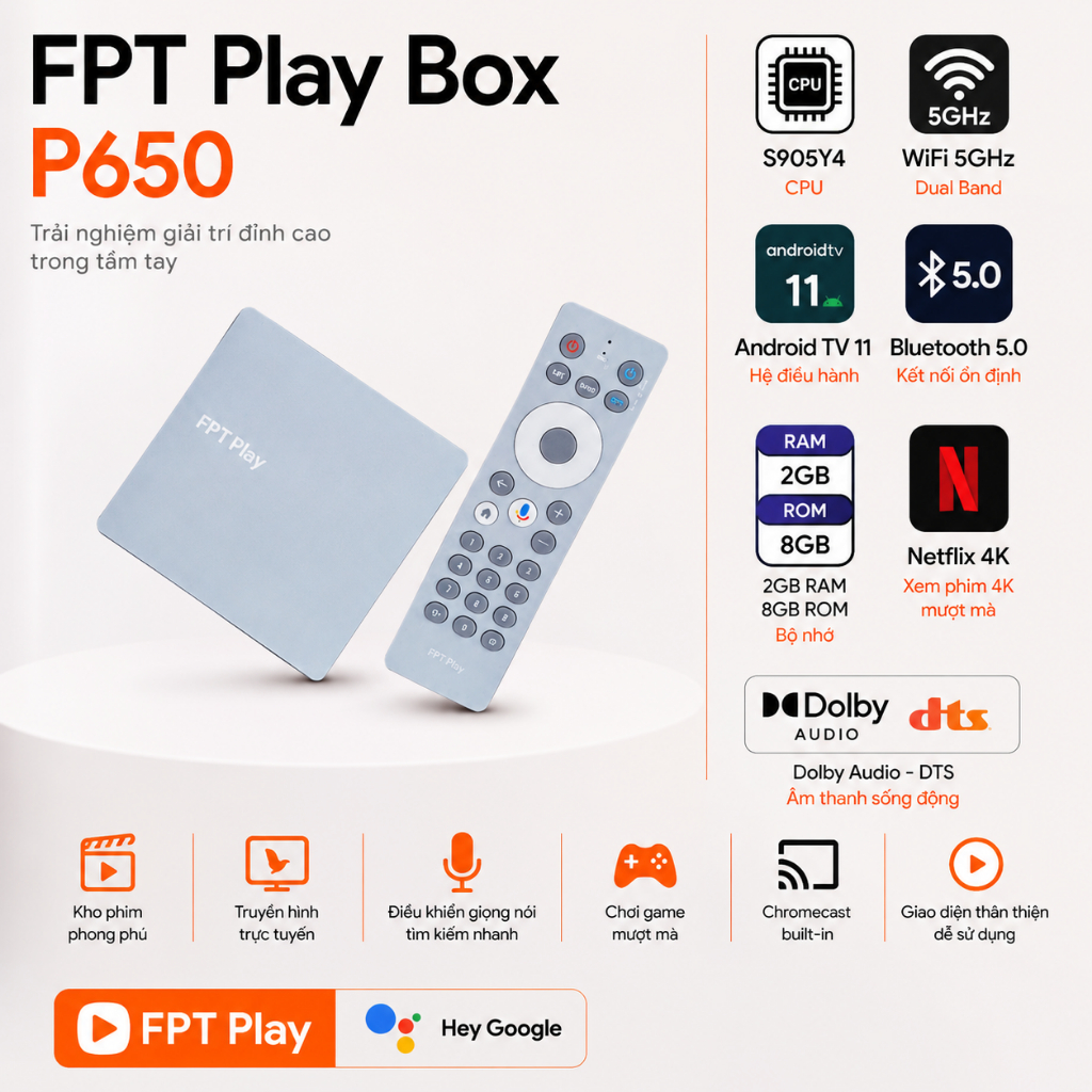 ( HÀNG MỚI ) FPT Play Box model P650 A650 H650 , FPT Play box  - ROM ATV - Điều khiển giọng nói