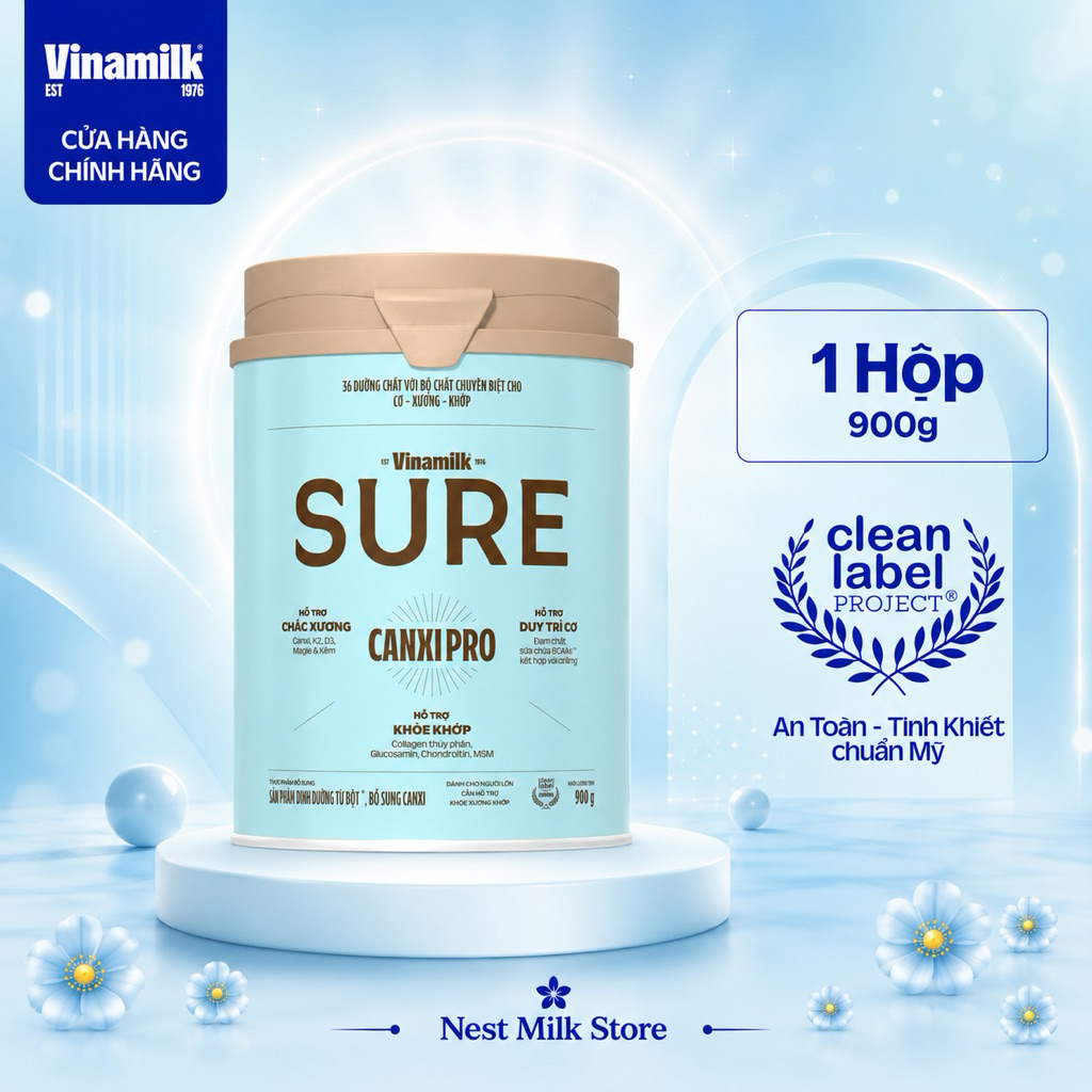 Sữa Bột Vinamilk Sure Canxi Pro Hỗ Trợ Cơ Xương Khớp Hộp 400g/ 900g